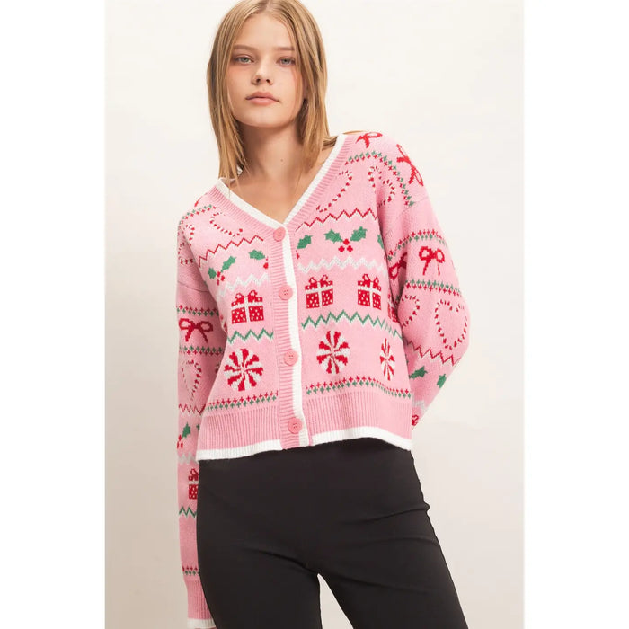 Holly Holiday Jacquard V-Neck Cardigan