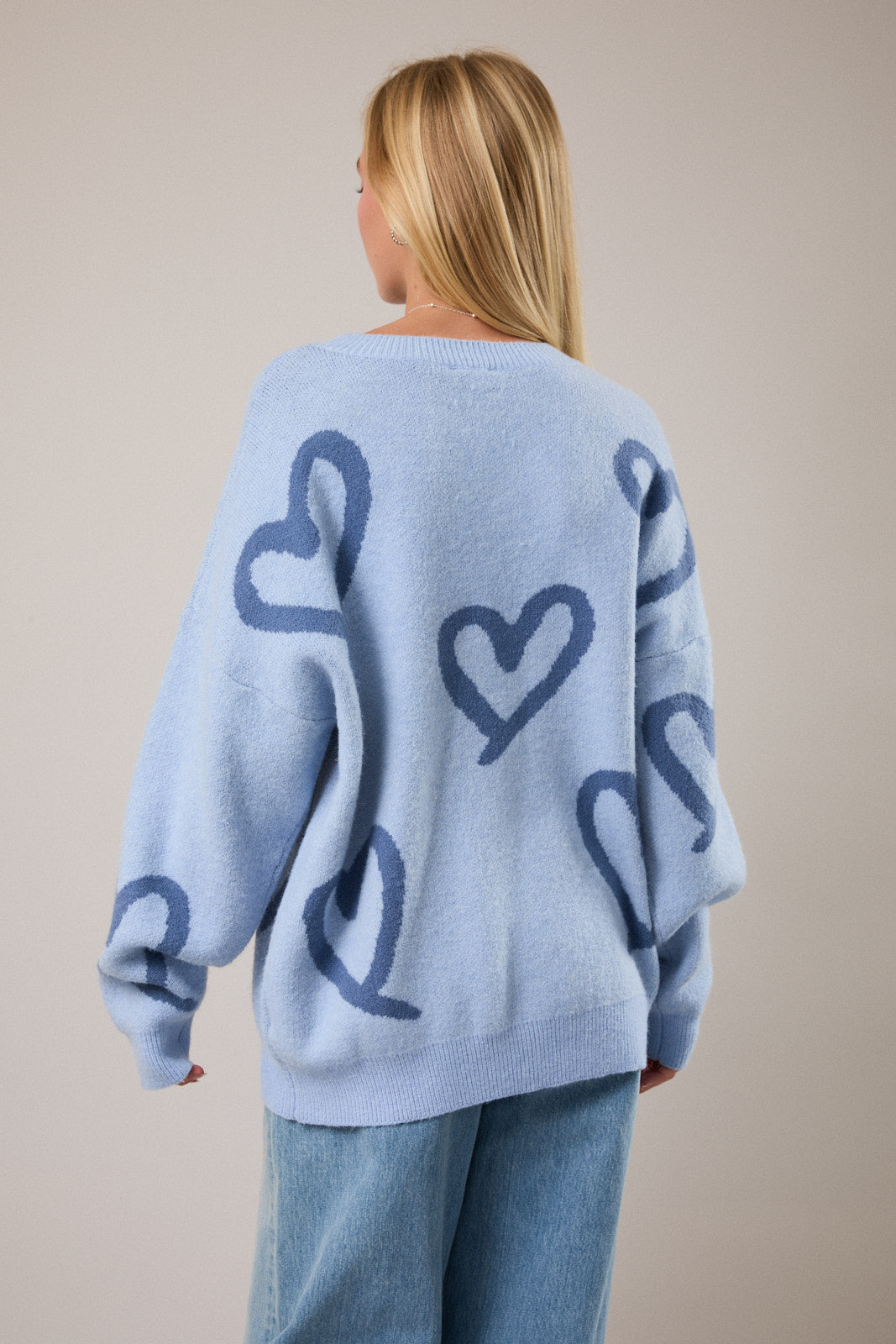 Blue Heart Round Neck Sweater