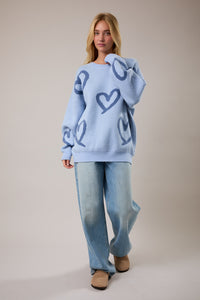 Blue Heart Round Neck Sweater
