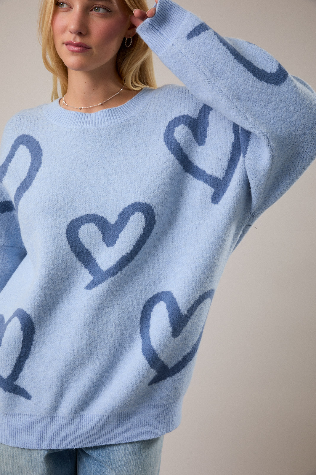 Blue Heart Round Neck Sweater