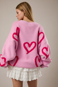 Pink Heart Round Neck Sweater
