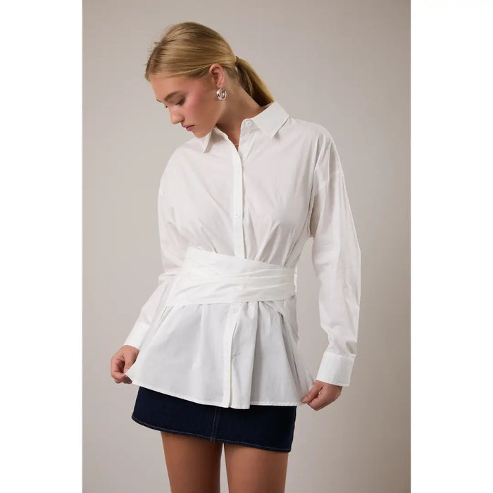 White Waist Tie Detail Top