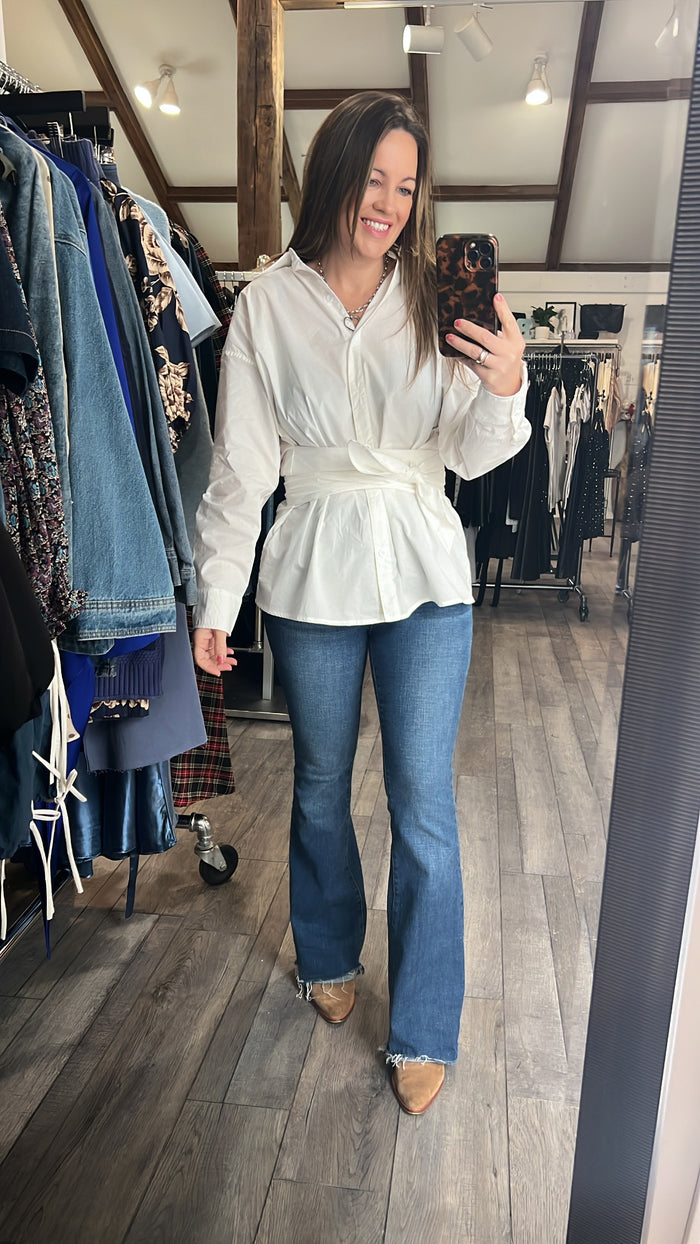 White Waist Tie Detail Top