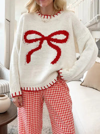 Laid-Back Style Knitted Bow Jacquard Sweater