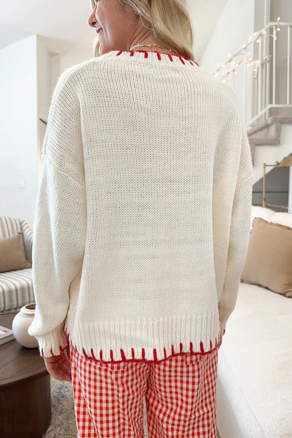 Laid-Back Style Knitted Bow Jacquard Sweater