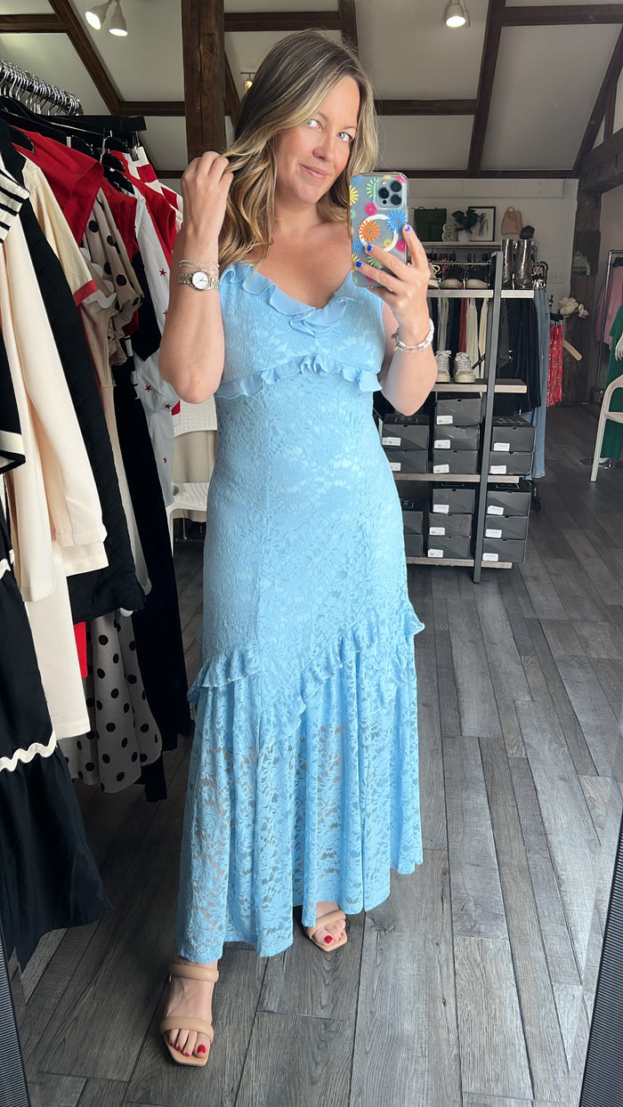 Powder Blue Vintage Lace Maxi Dress