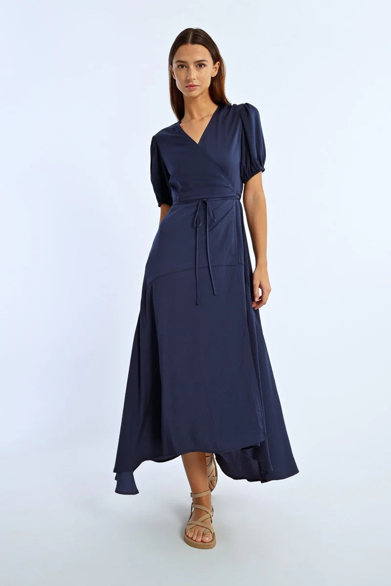 Long DRESS, Balloon SLEEVES Navy BLUE / M