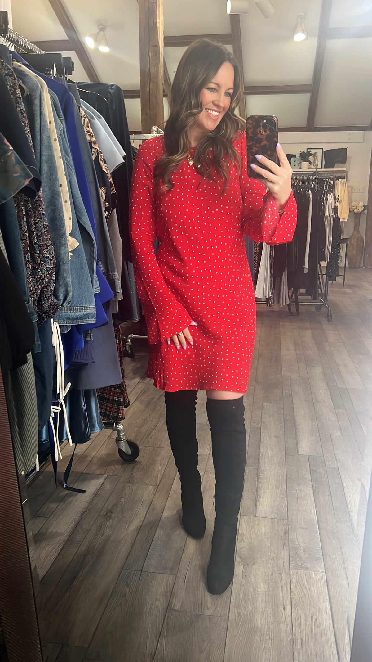 Campbell Dot Crepe Mini Dress - Kiss Me Red