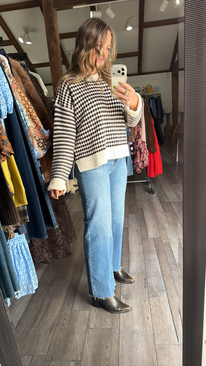 Marnie Mixed Pattern Long Sleeve Sweater