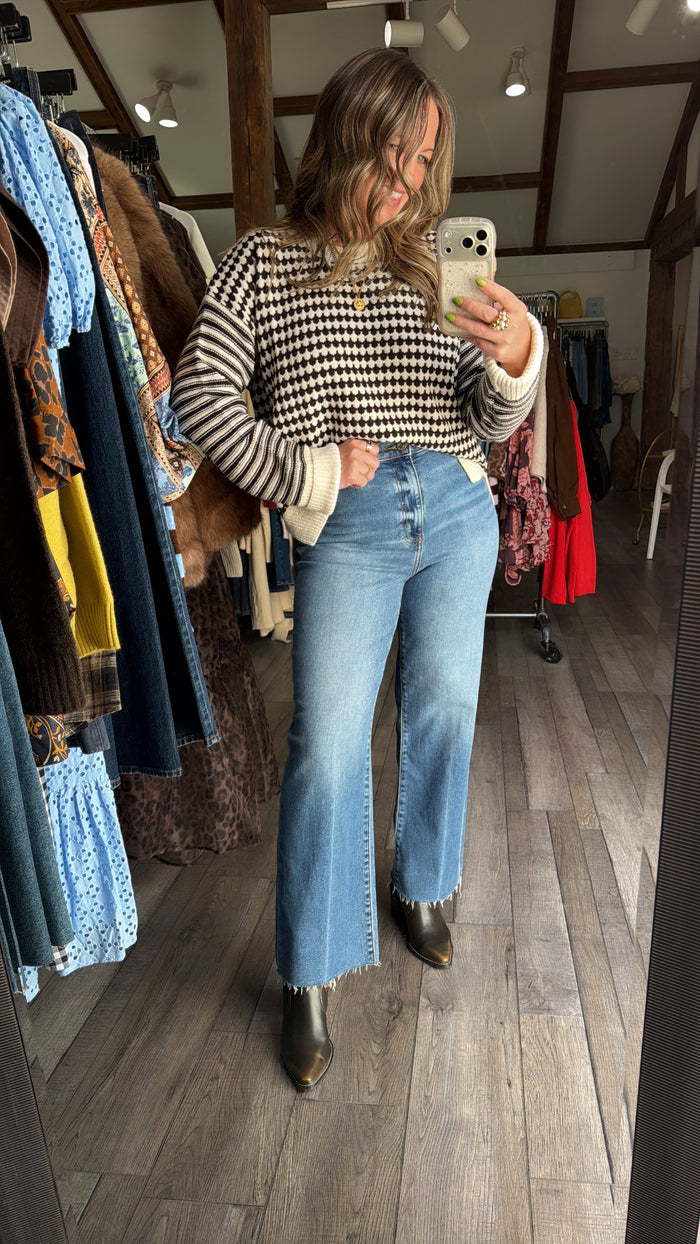 Marnie Mixed Pattern Long Sleeve Sweater
