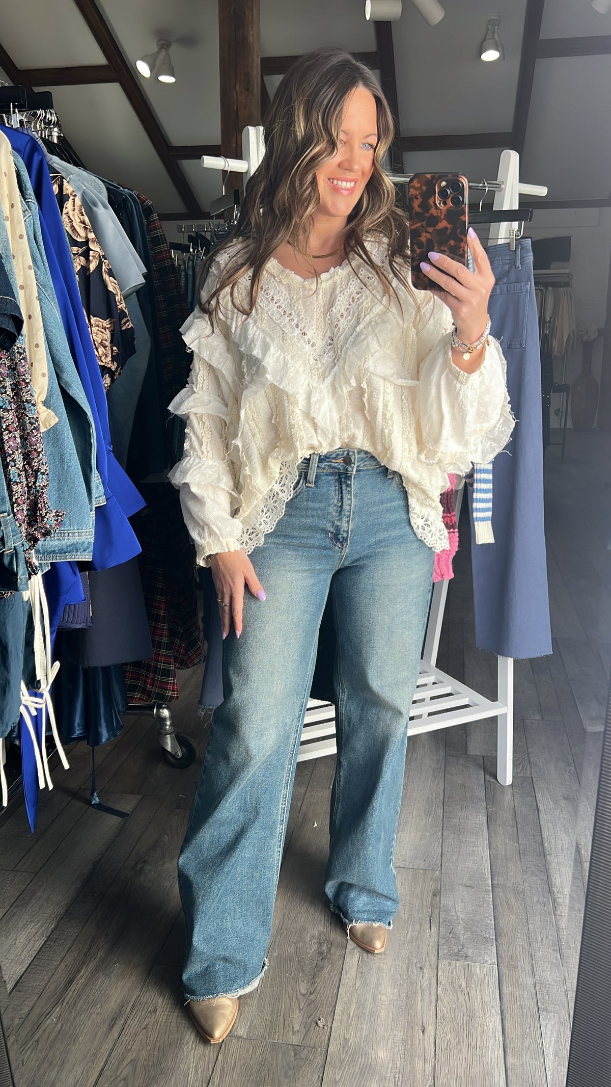 Dream A Little Dream Eyelet Ruffle Lace Trim Top