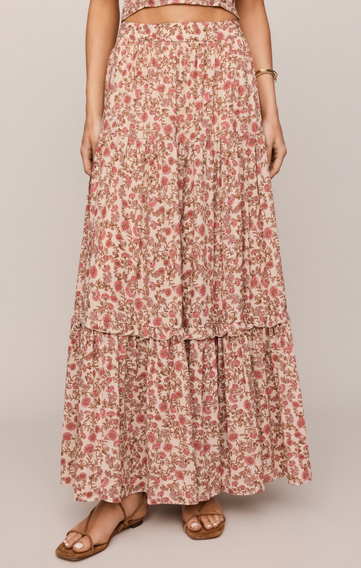 Mora Floral Maxi Skirt - Sandshell