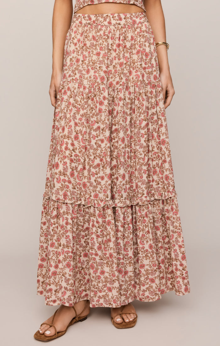 Mora Floral Maxi Skirt - Sandshell