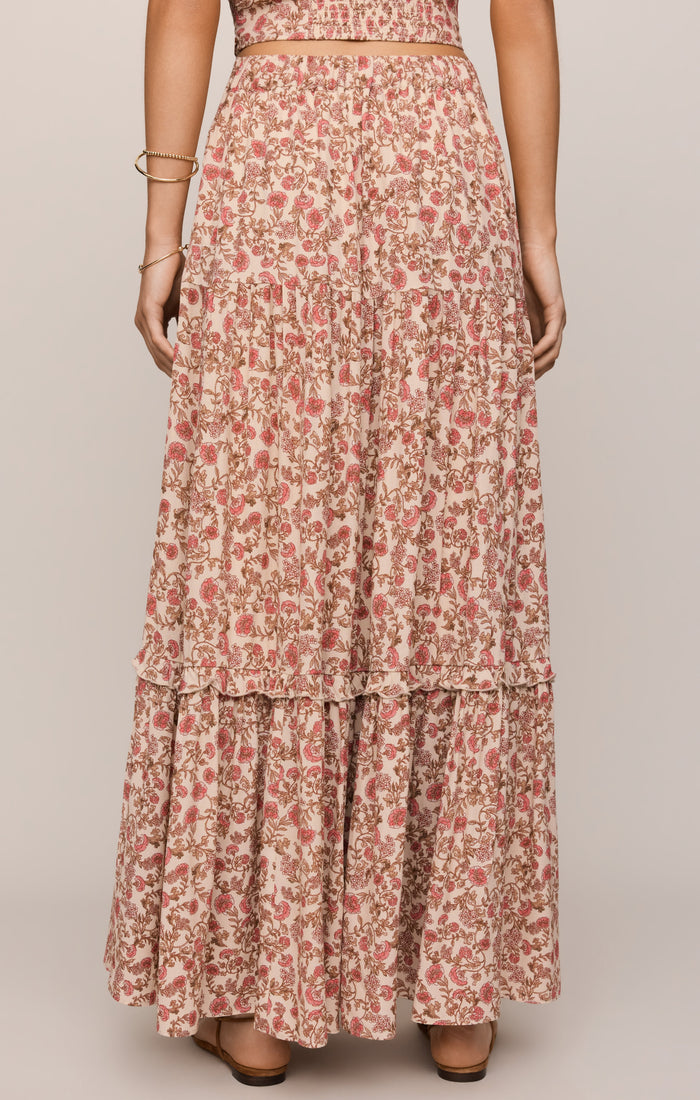 Mora Floral Maxi Skirt - Sandshell