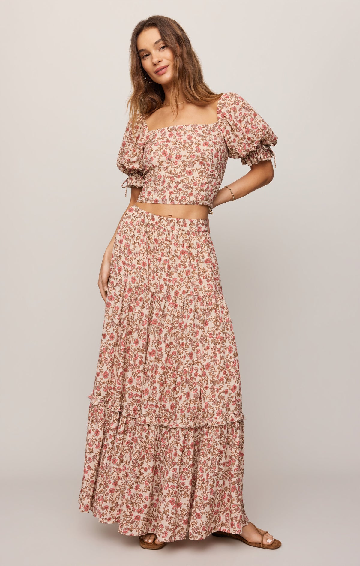 Mora Floral Maxi Skirt - Sandshell