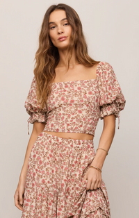Moira Floral Cropped Top - Sandshell
