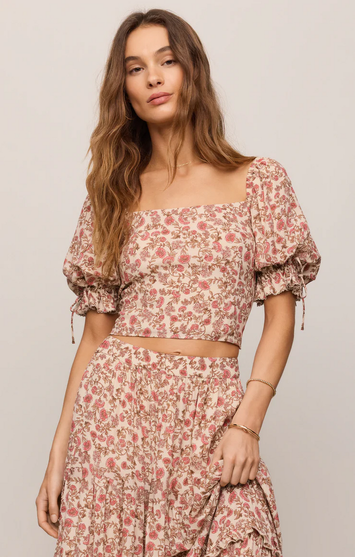 Moira Floral Cropped Top - Sandshell