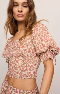 Moira Floral Cropped Top - Sandshell