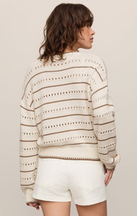 Darby Stripe Pointelle Sweater - Sandstone
