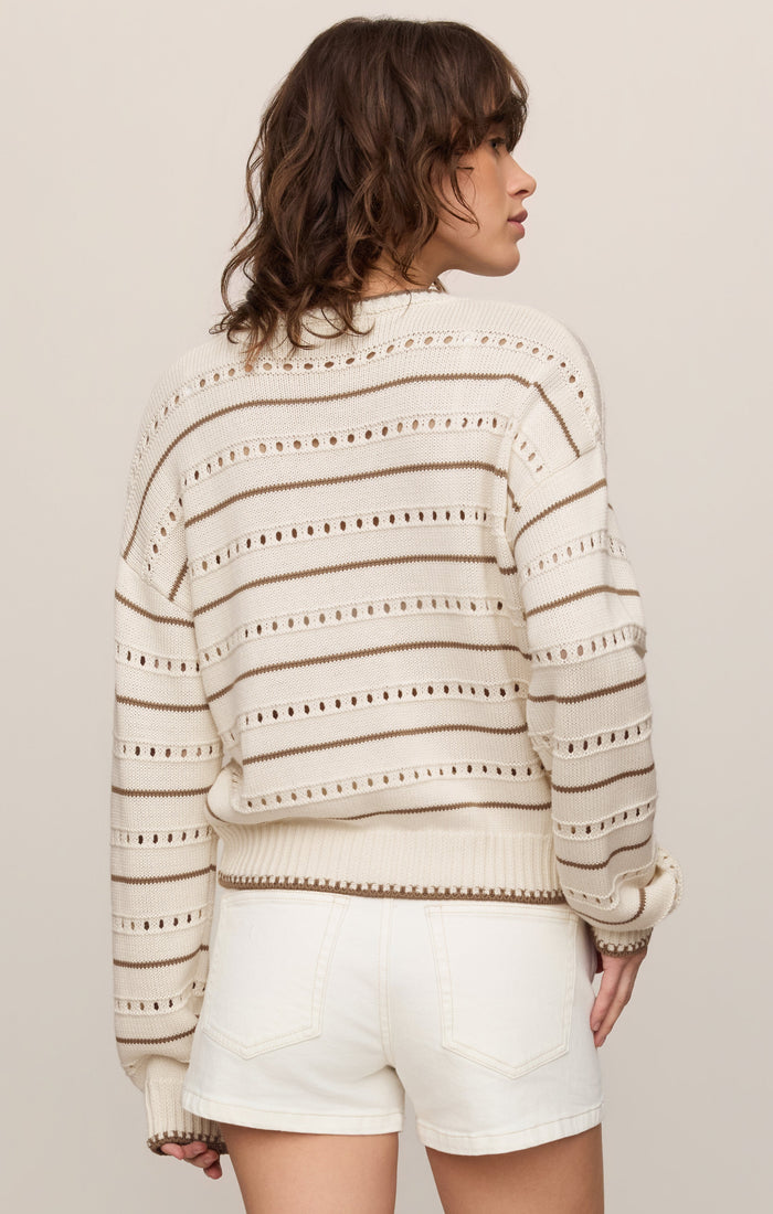 Darby Stripe Pointelle Sweater - Sandstone