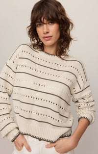 Darby Stripe Pointelle Sweater - Sandstone