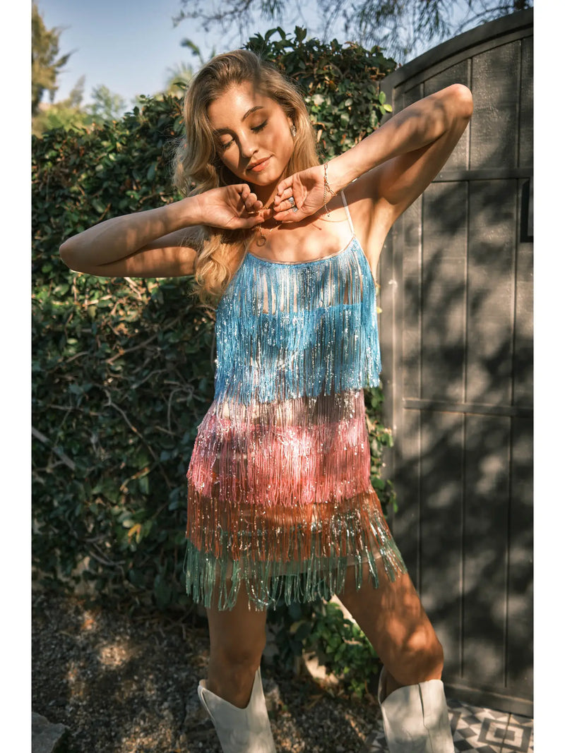 Multi Color Fringe Mini Dress