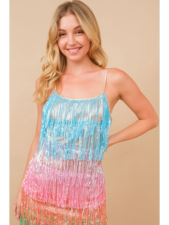 Multi Color Fringe Mini Dress