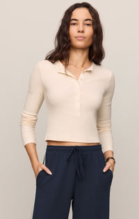 All in Cropped Henley Top - Sandstone