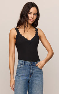 Eve Lace Trim Tank - Black