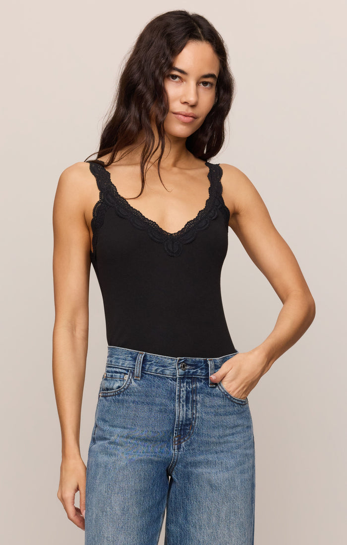 Eve Lace Trim Tank - Black