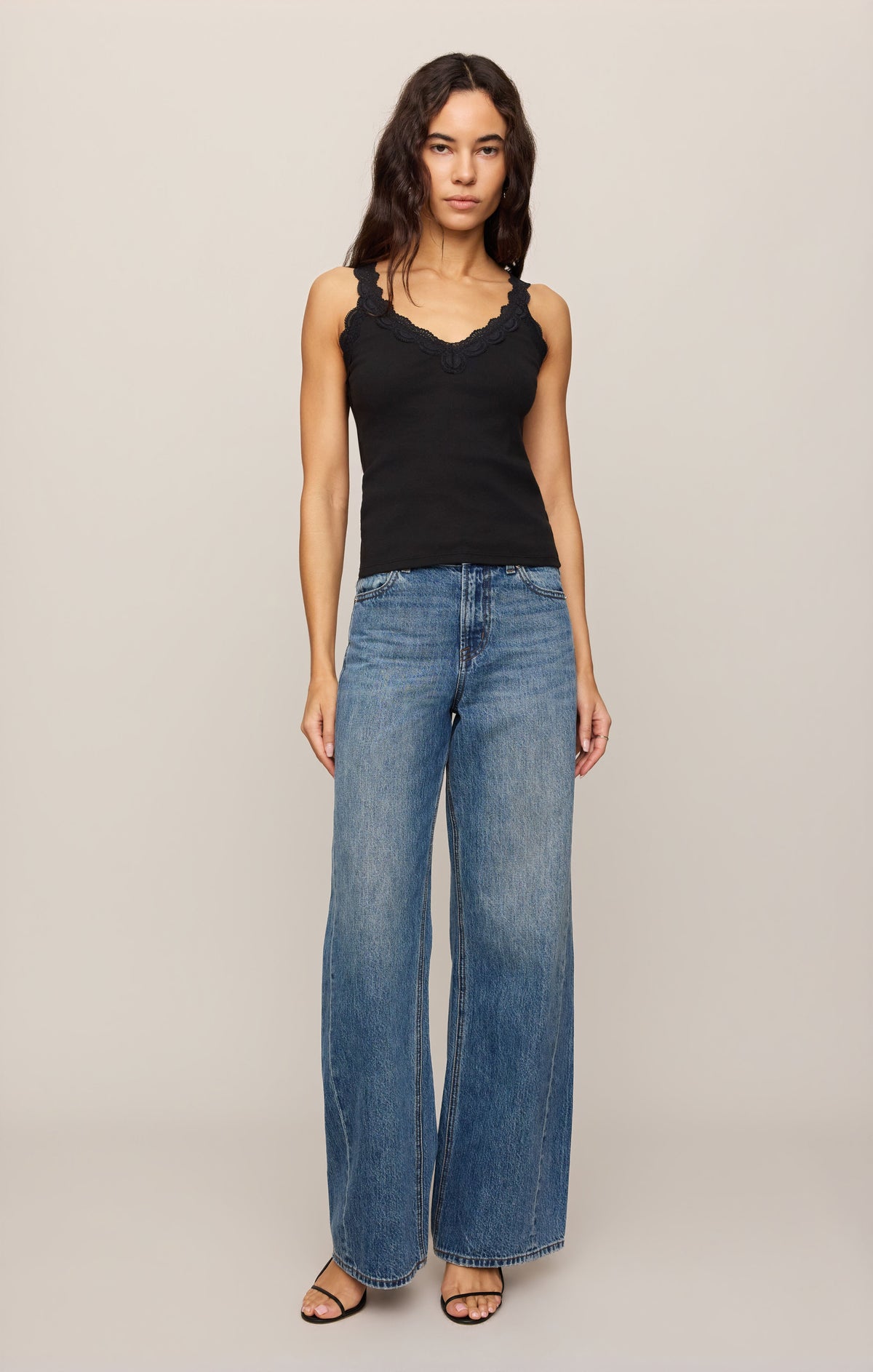 Eve Lace Trim Tank - Black