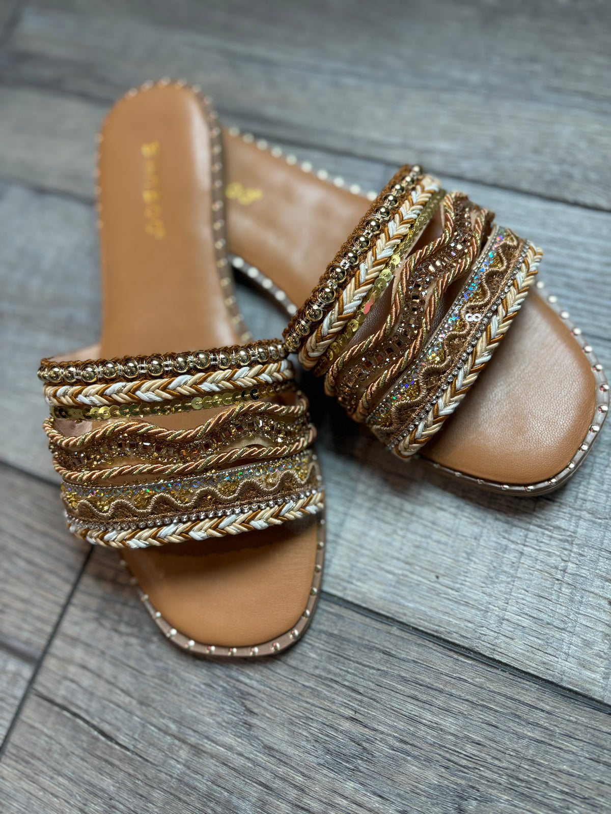 Multi Woven Tan Slides