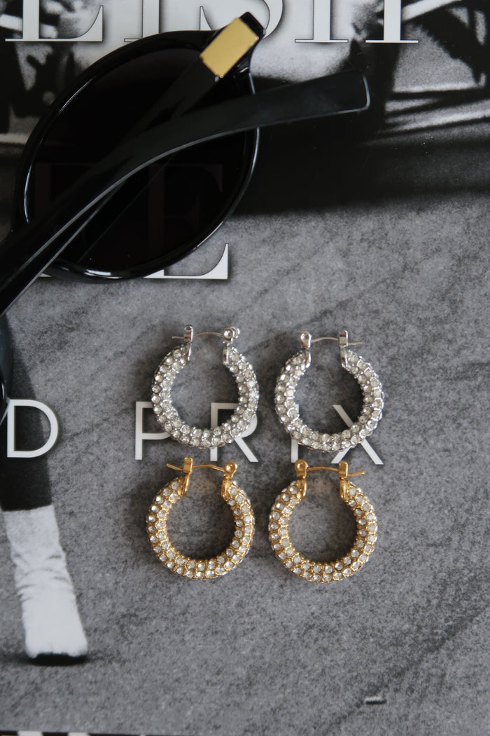 Medium Diamond Hoops - Silver