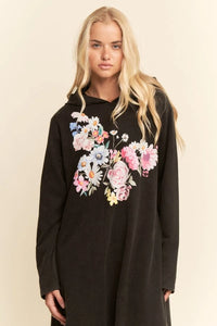 Mineral Floral Butterfly Printed Hoodie Midi Dress