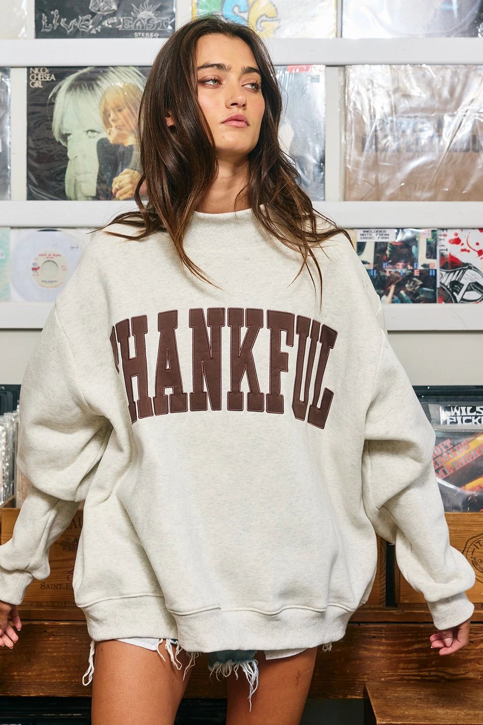 Thankful Embroidery Mock Sweatshirt