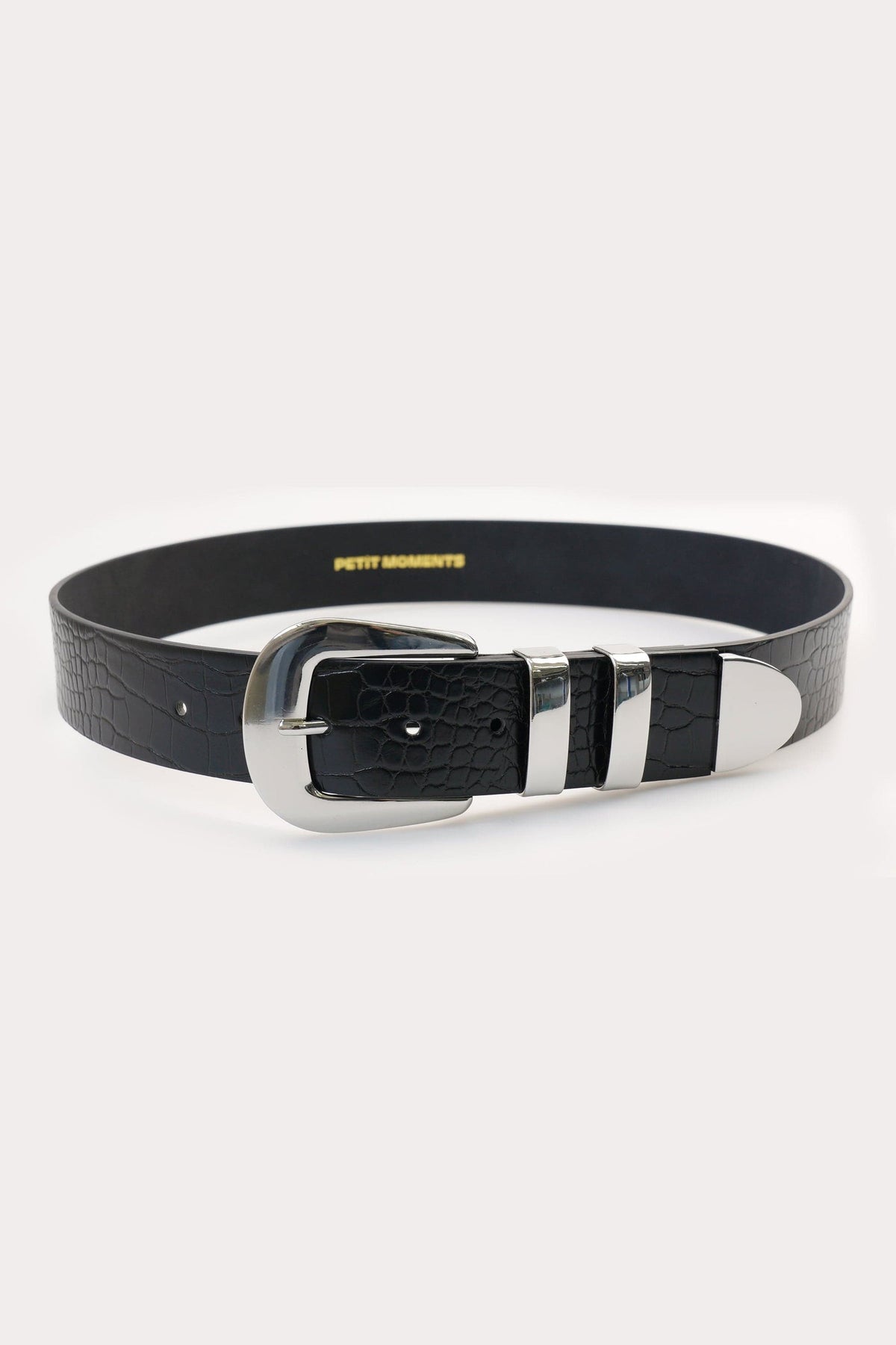 Cher Belt - Black Croc/Silver