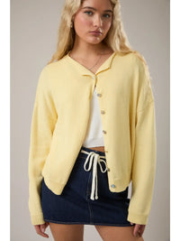 Butter Yellow Round Rolled Hemline Sweater Cardigan