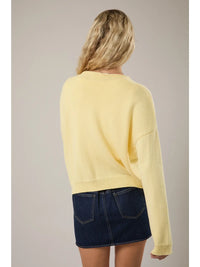 Butter Yellow Round Rolled Hemline Sweater Cardigan