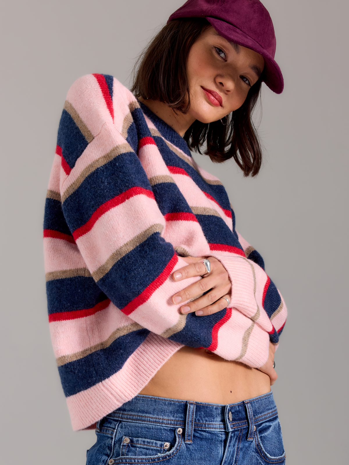 Carlyle Crew Neck in Coral Stripe