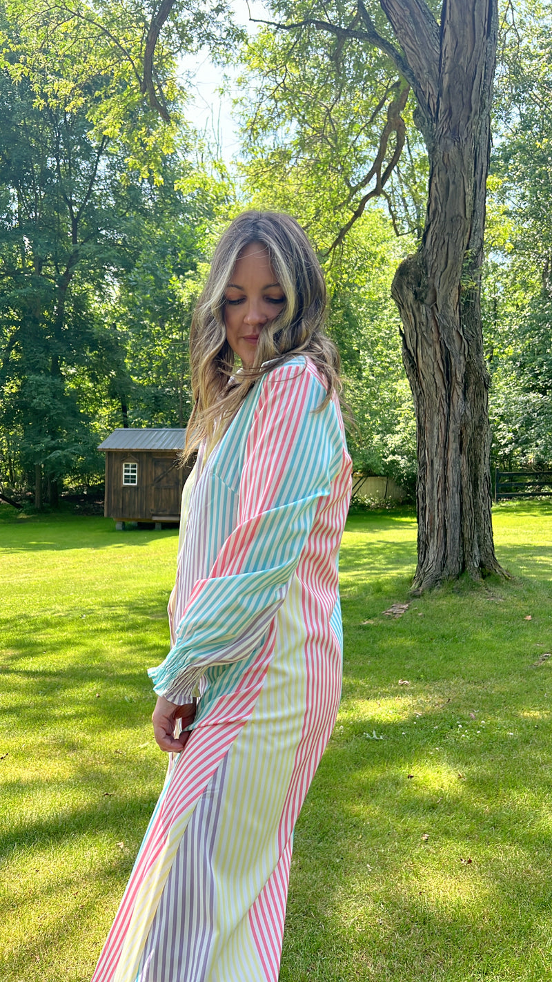 Pastel Stripe Shirt Dress