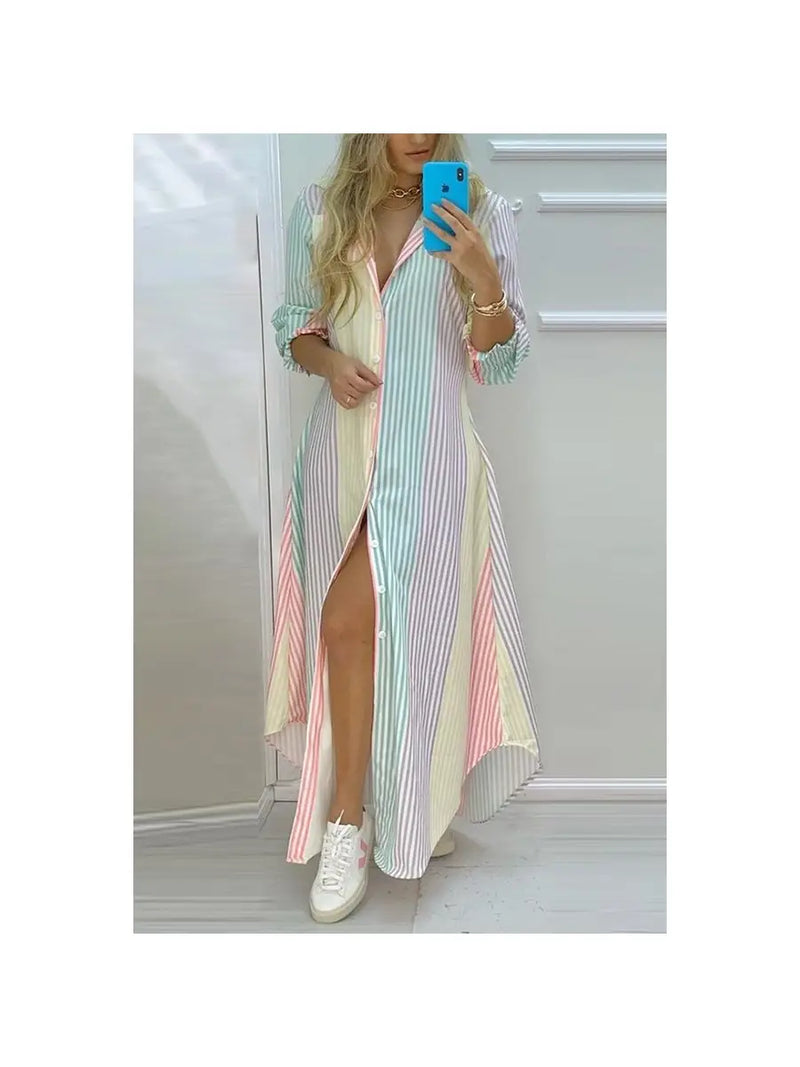 Pastel Stripe Shirt Dress