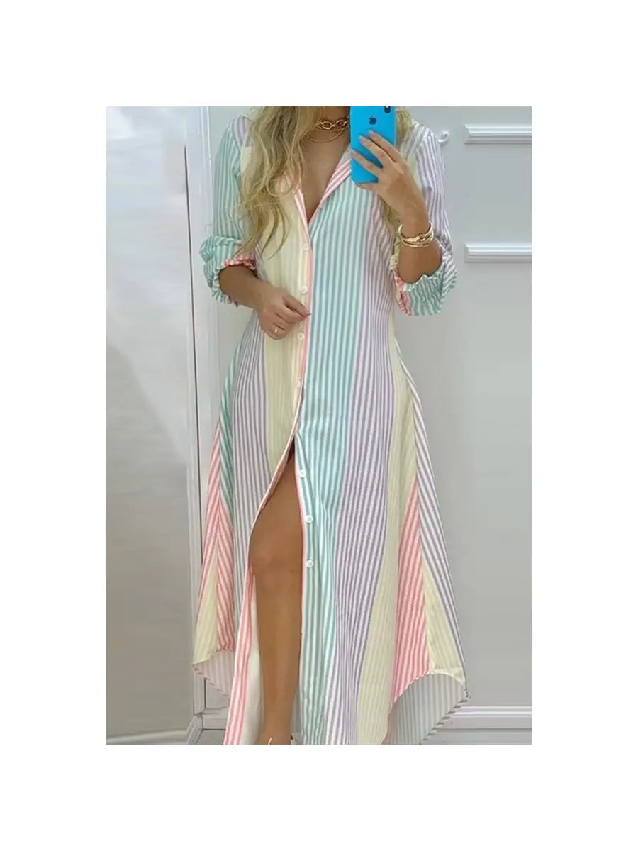 Pastel Stripe Shirt Dress