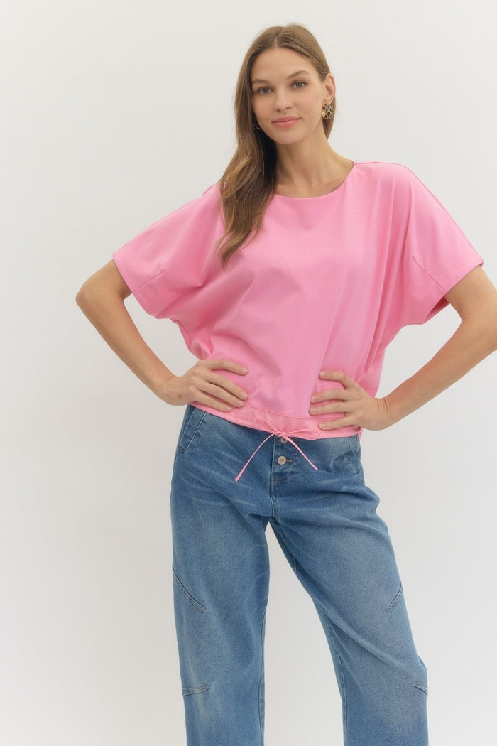 Pink Sateen Drawstring Top