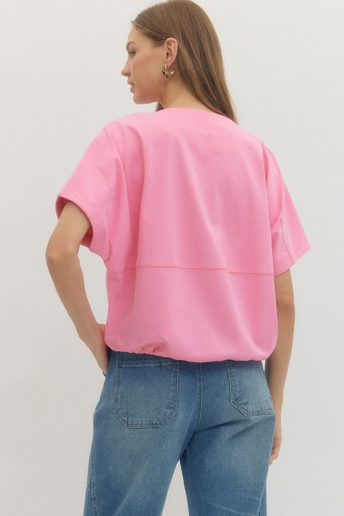 Pink Sateen Drawstring Top
