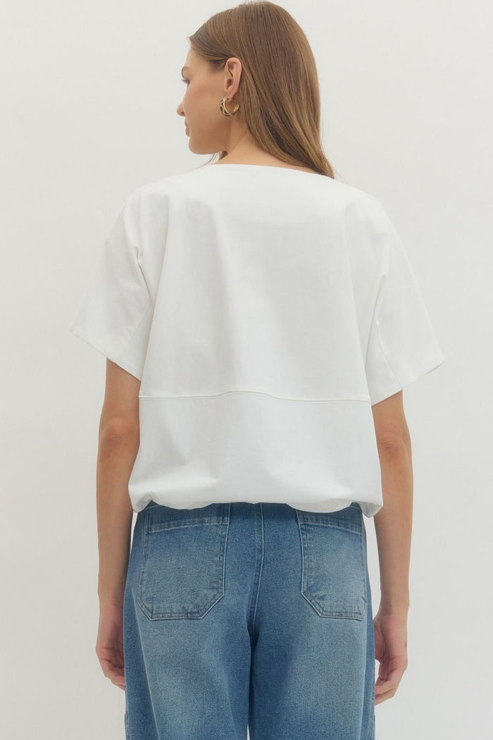 Off White Sateen Drawstring Top