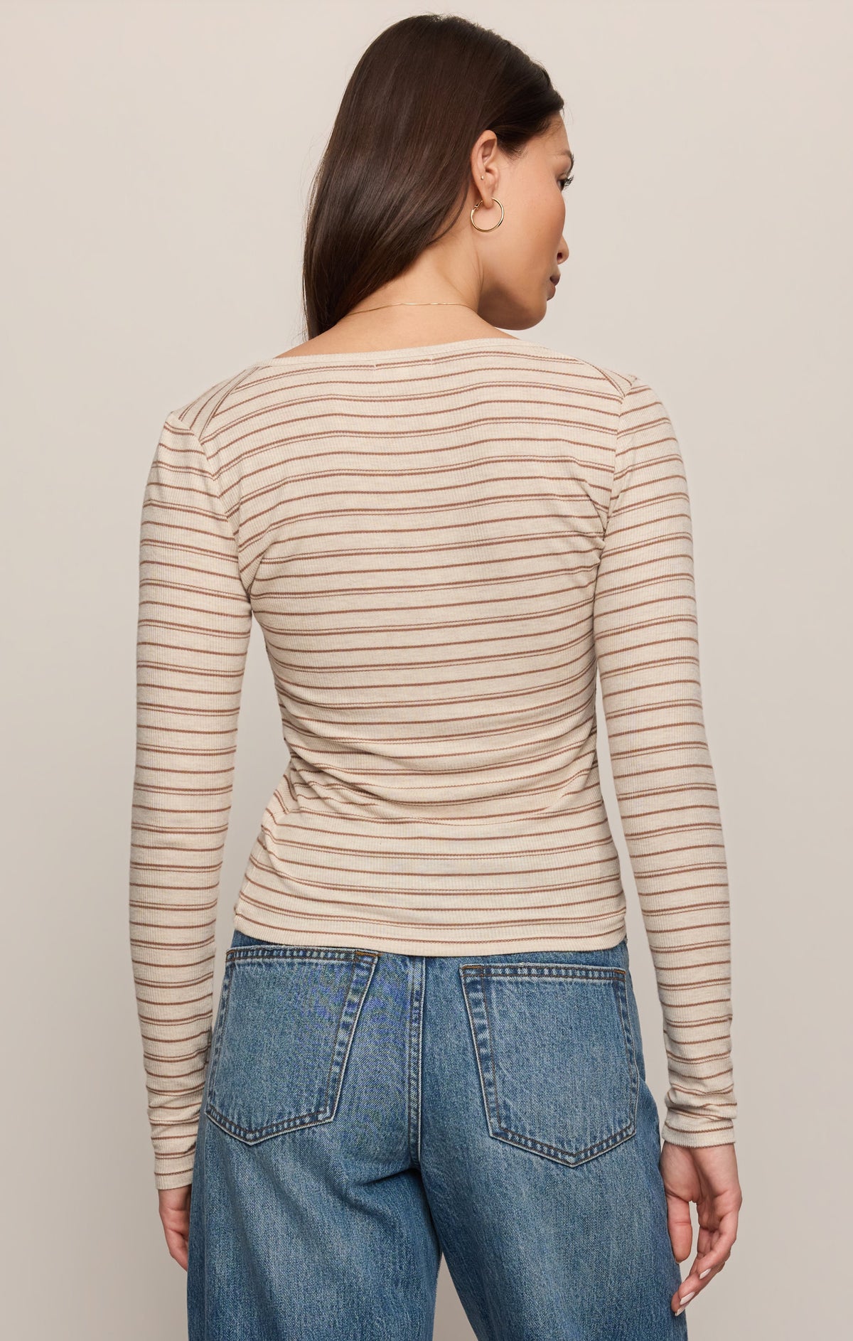 Andie Striped Henley Top - Oatmeal