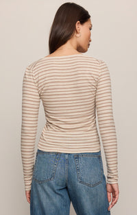 Andie Striped Henley Top - Oatmeal