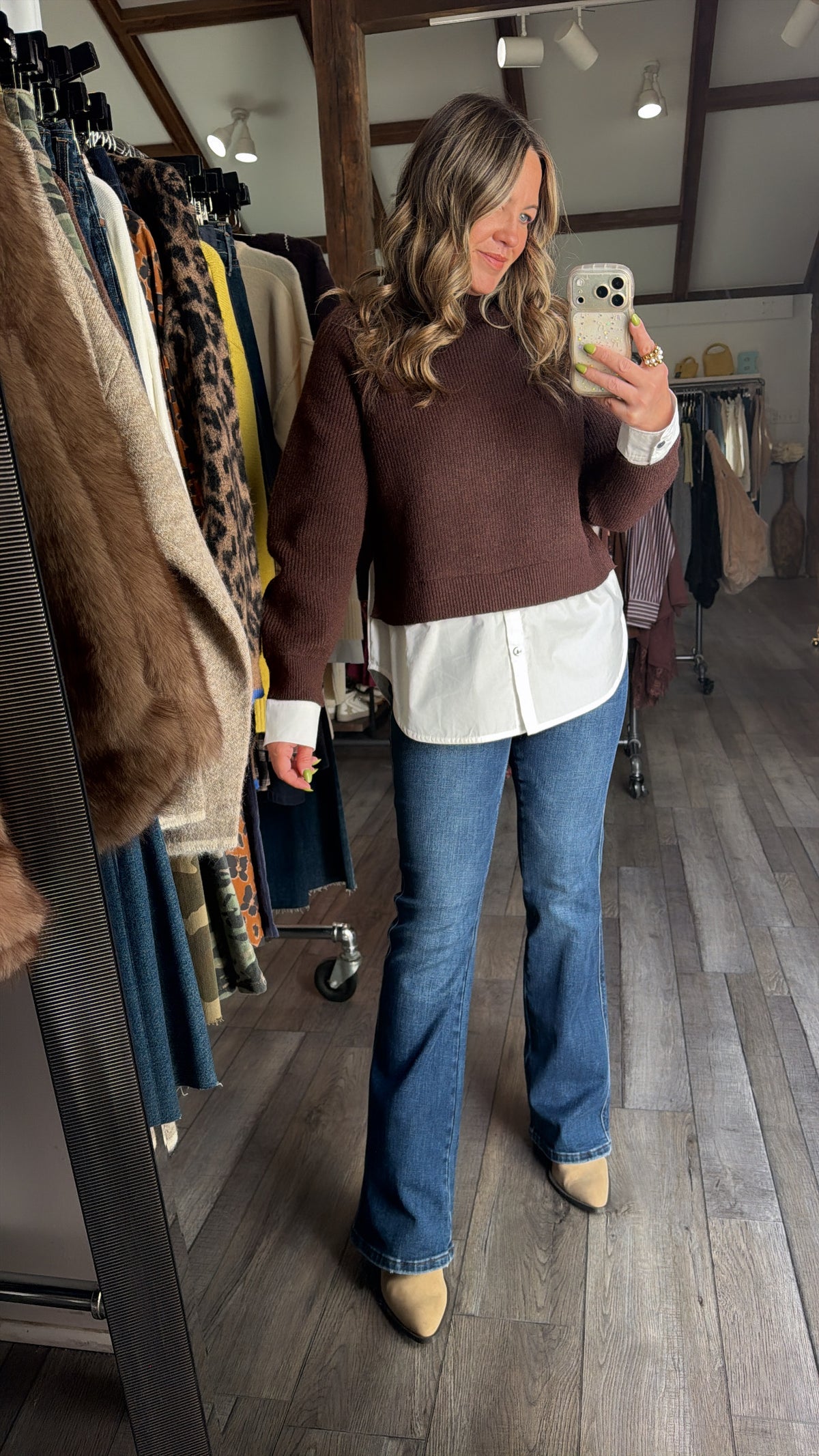 Brown Mix Mock Neck Sweater