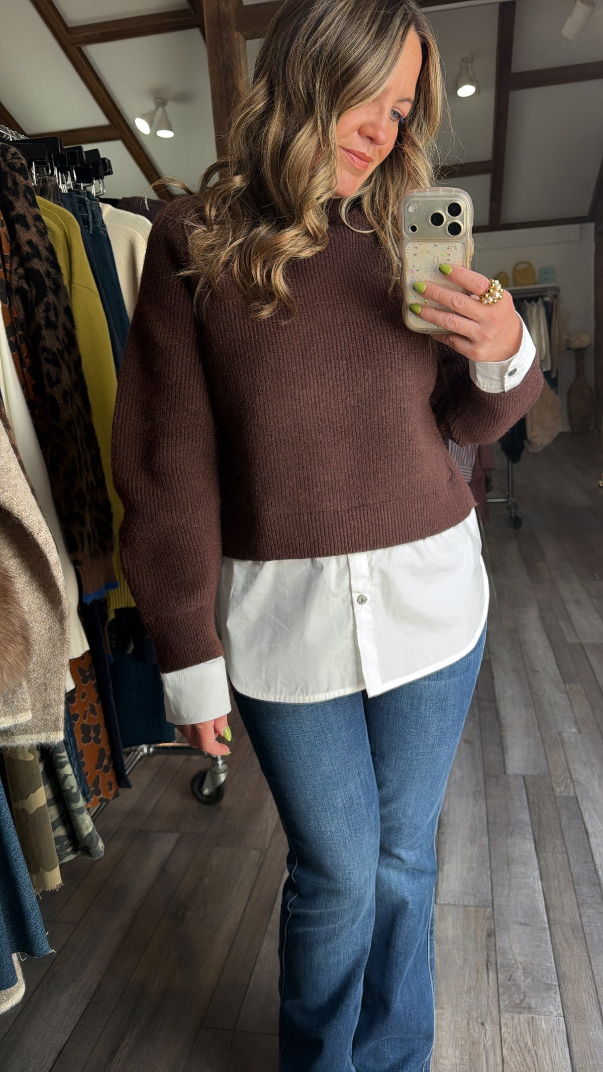 Brown Mix Mock Neck Sweater