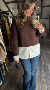 Brown Mix Mock Neck Sweater